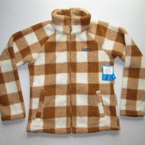 Columbia West Bend Sherpa Fleece Jacket White Brown Plaid Women's Sz S NWT New
